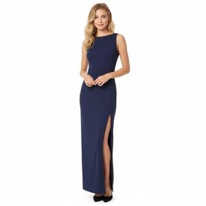 Susana Monaco Navy Low Back Maxi Dress L NWOT Slit Built In Bodysuit Tank Gown